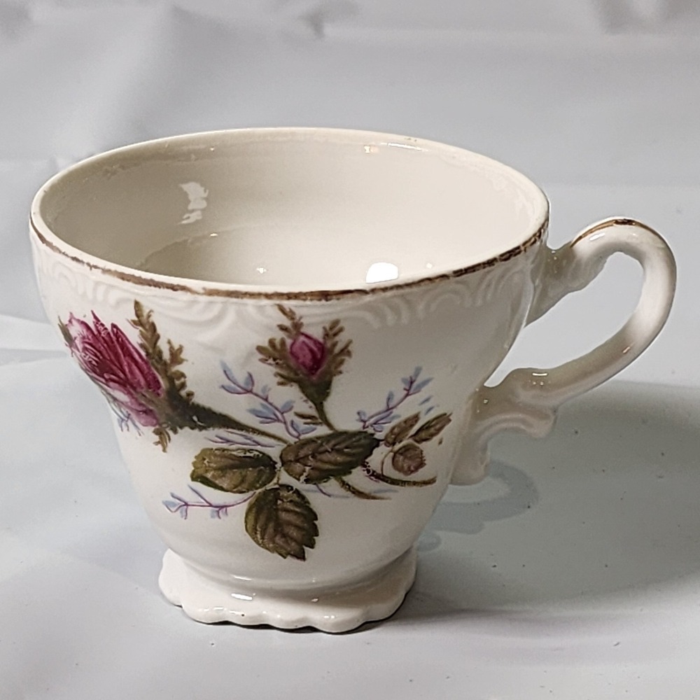 Vintage Tea Cup Japan Moss Rose China Replacement White Dainty Footed